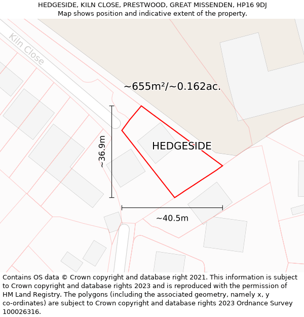 HEDGESIDE, KILN CLOSE, PRESTWOOD, GREAT MISSENDEN, HP16 9DJ: Plot and title map