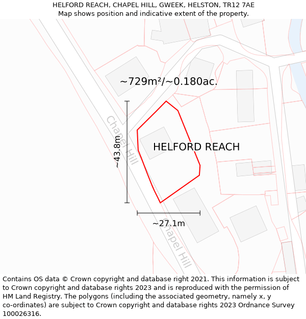 HELFORD REACH, CHAPEL HILL, GWEEK, HELSTON, TR12 7AE: Plot and title map