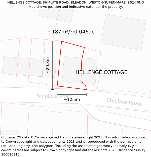 HELLENGE COTTAGE, SHIPLATE ROAD, BLEADON, WESTON-SUPER-MARE, BS24 0NQ: Plot and title map