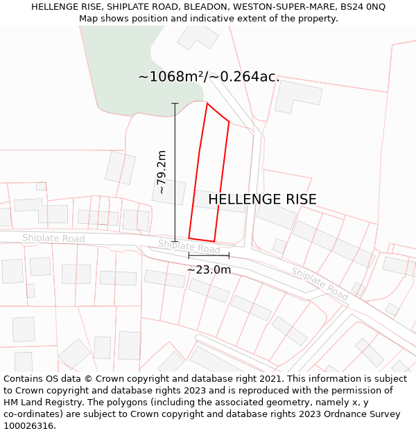 HELLENGE RISE, SHIPLATE ROAD, BLEADON, WESTON-SUPER-MARE, BS24 0NQ: Plot and title map