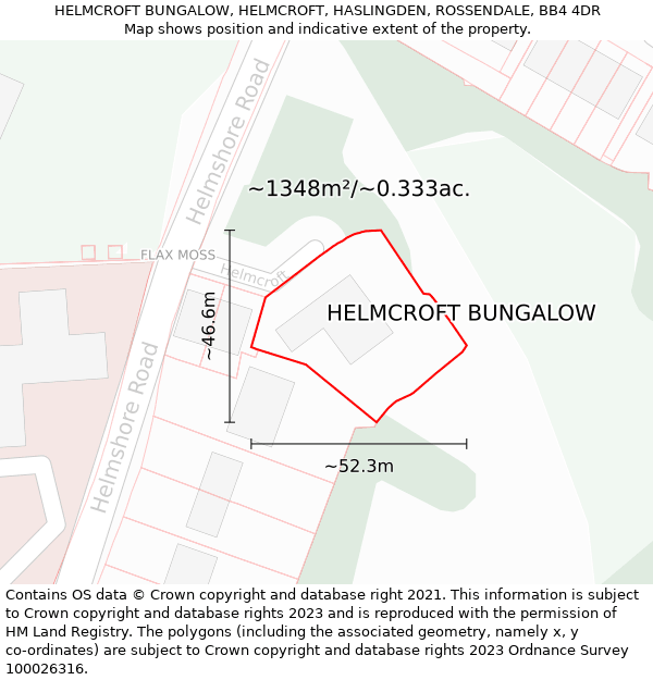 HELMCROFT BUNGALOW, HELMCROFT, HASLINGDEN, ROSSENDALE, BB4 4DR: Plot and title map