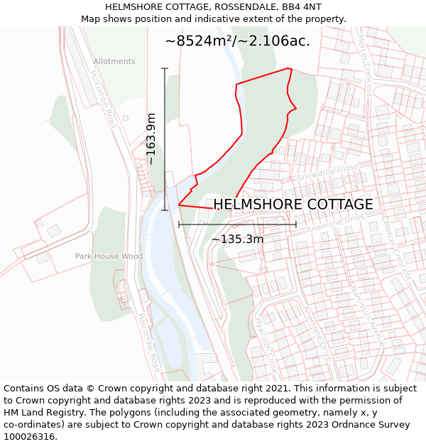 HELMSHORE COTTAGE, ROSSENDALE, BB4 4NT: Plot and title map