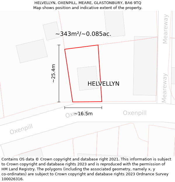 HELVELLYN, OXENPILL, MEARE, GLASTONBURY, BA6 9TQ: Plot and title map