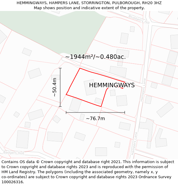 HEMMINGWAYS, HAMPERS LANE, STORRINGTON, PULBOROUGH, RH20 3HZ: Plot and title map