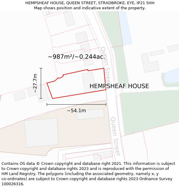 HEMPSHEAF HOUSE, QUEEN STREET, STRADBROKE, EYE, IP21 5HH: Plot and title map