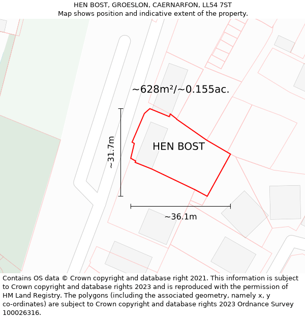 HEN BOST, GROESLON, CAERNARFON, LL54 7ST: Plot and title map