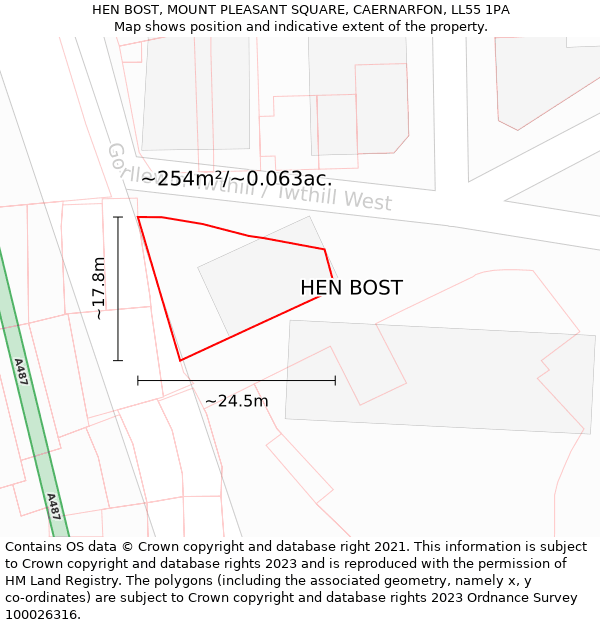 HEN BOST, MOUNT PLEASANT SQUARE, CAERNARFON, LL55 1PA: Plot and title map