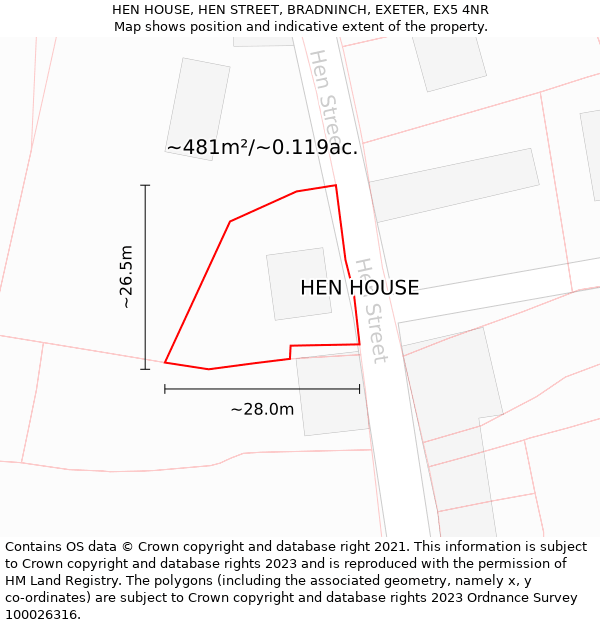 HEN HOUSE, HEN STREET, BRADNINCH, EXETER, EX5 4NR: Plot and title map