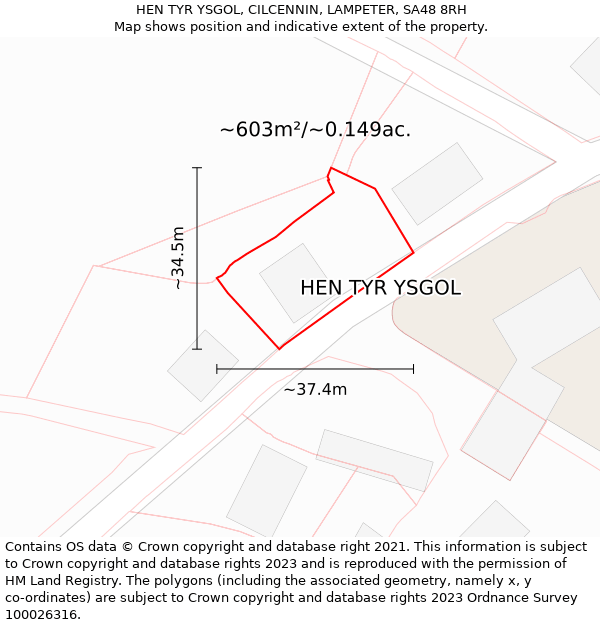 HEN TYR YSGOL, CILCENNIN, LAMPETER, SA48 8RH: Plot and title map