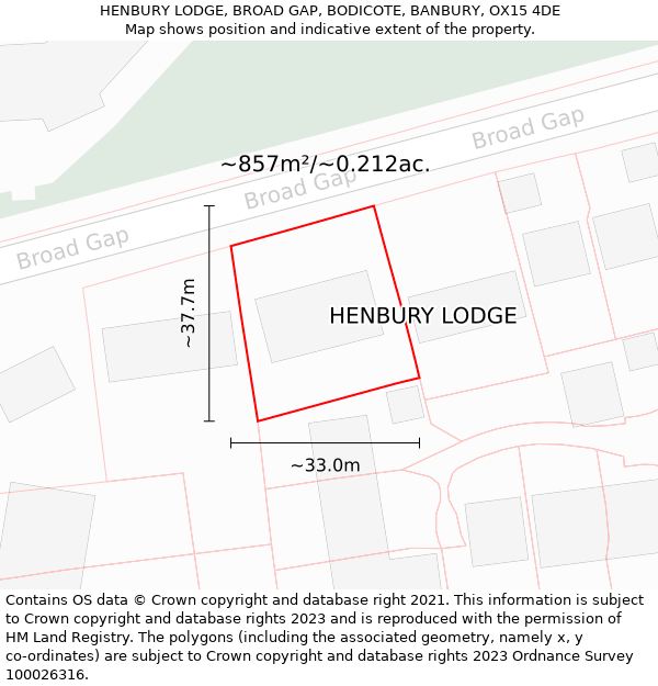 HENBURY LODGE, BROAD GAP, BODICOTE, BANBURY, OX15 4DE: Plot and title map