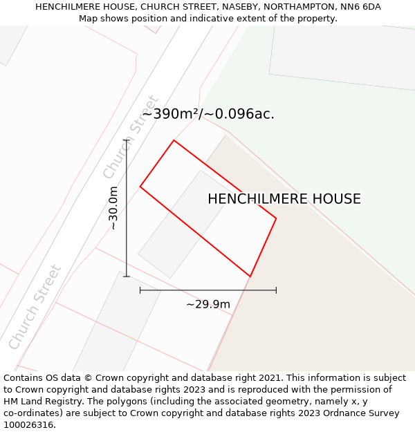 HENCHILMERE HOUSE, CHURCH STREET, NASEBY, NORTHAMPTON, NN6 6DA: Plot and title map