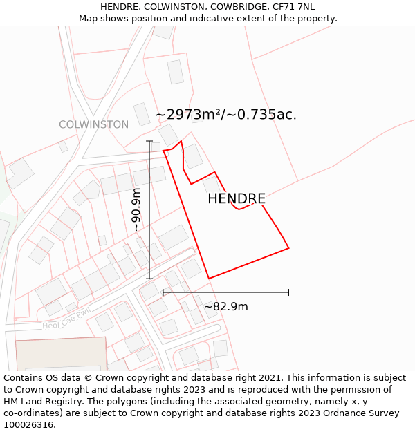 HENDRE, COLWINSTON, COWBRIDGE, CF71 7NL: Plot and title map