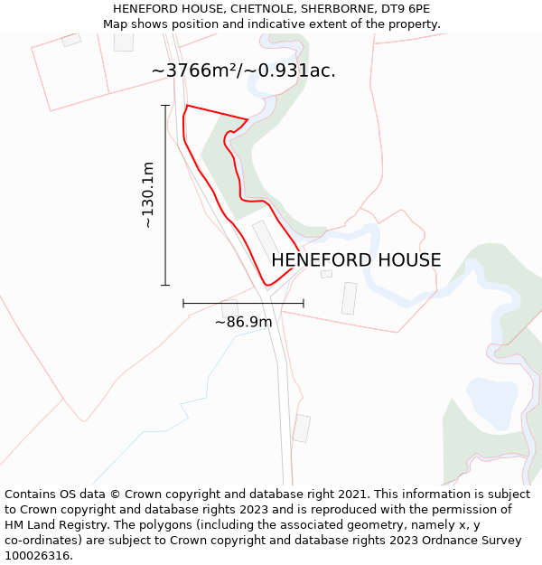 HENEFORD HOUSE, CHETNOLE, SHERBORNE, DT9 6PE: Plot and title map