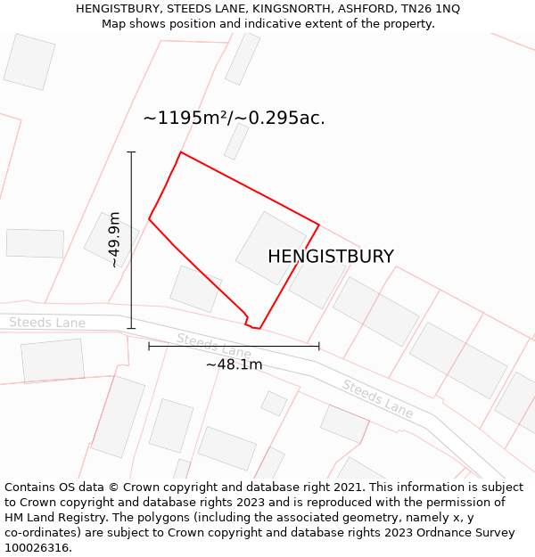 HENGISTBURY, STEEDS LANE, KINGSNORTH, ASHFORD, TN26 1NQ: Plot and title map