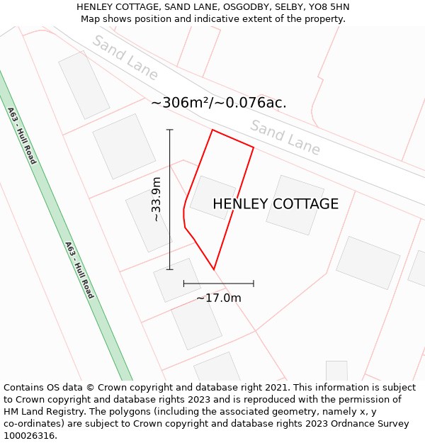 HENLEY COTTAGE, SAND LANE, OSGODBY, SELBY, YO8 5HN: Plot and title map