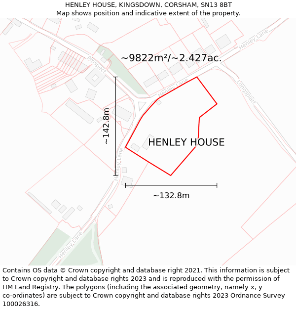 HENLEY HOUSE, KINGSDOWN, CORSHAM, SN13 8BT: Plot and title map