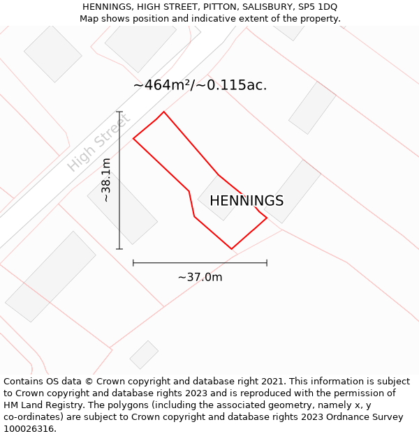 HENNINGS, HIGH STREET, PITTON, SALISBURY, SP5 1DQ: Plot and title map
