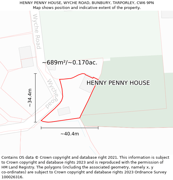 HENNY PENNY HOUSE, WYCHE ROAD, BUNBURY, TARPORLEY, CW6 9PN: Plot and title map