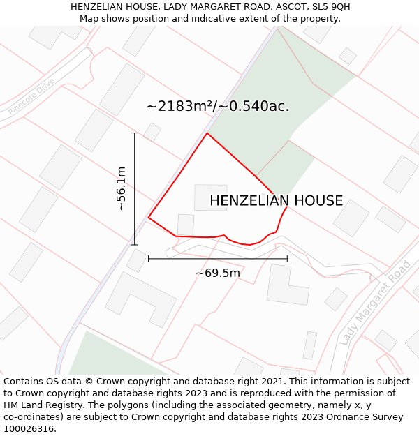 HENZELIAN HOUSE, LADY MARGARET ROAD, ASCOT, SL5 9QH: Plot and title map