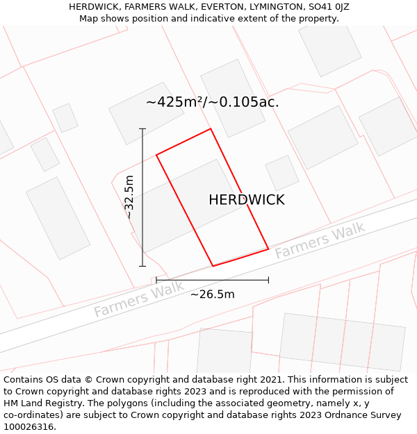 HERDWICK, FARMERS WALK, EVERTON, LYMINGTON, SO41 0JZ: Plot and title map