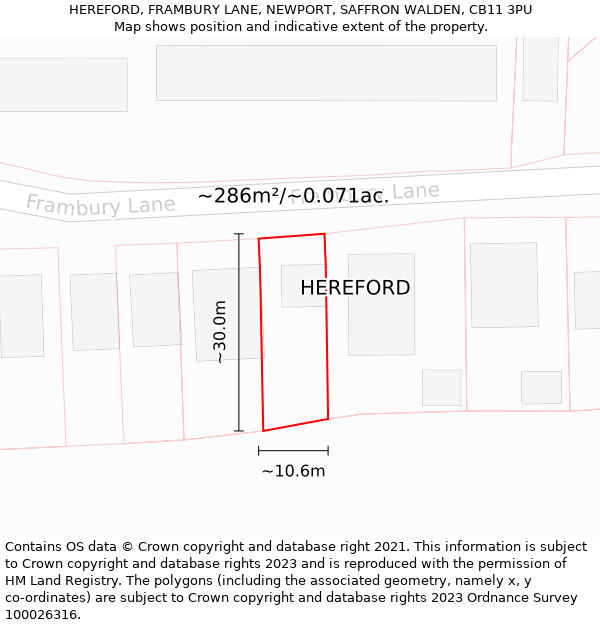 HEREFORD, FRAMBURY LANE, NEWPORT, SAFFRON WALDEN, CB11 3PU: Plot and title map