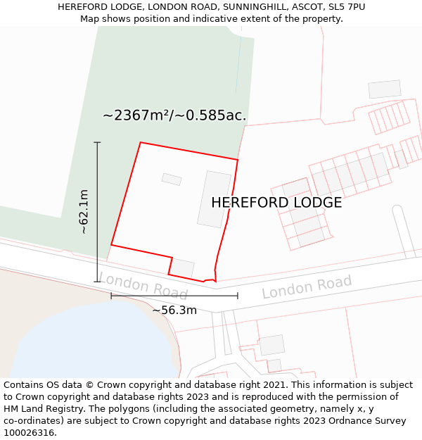 HEREFORD LODGE, LONDON ROAD, SUNNINGHILL, ASCOT, SL5 7PU: Plot and title map