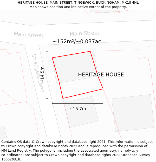 HERITAGE HOUSE, MAIN STREET, TINGEWICK, BUCKINGHAM, MK18 4NL: Plot and title map
