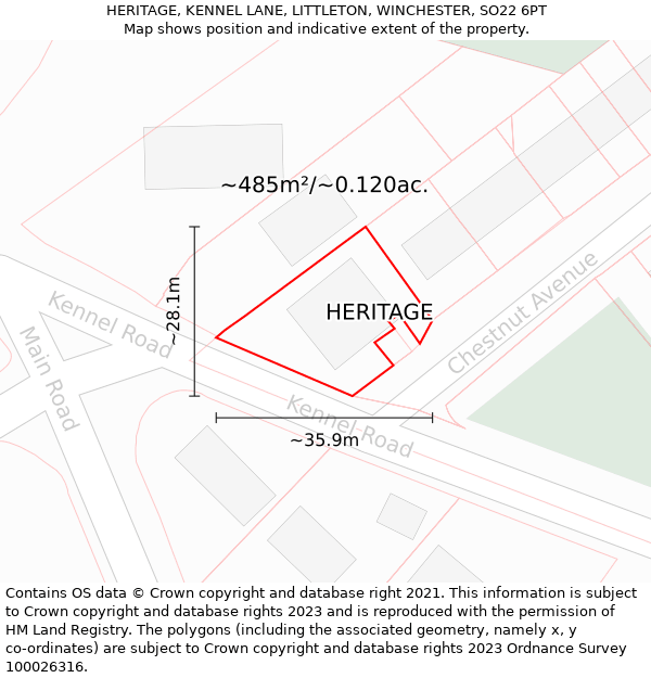 HERITAGE, KENNEL LANE, LITTLETON, WINCHESTER, SO22 6PT: Plot and title map