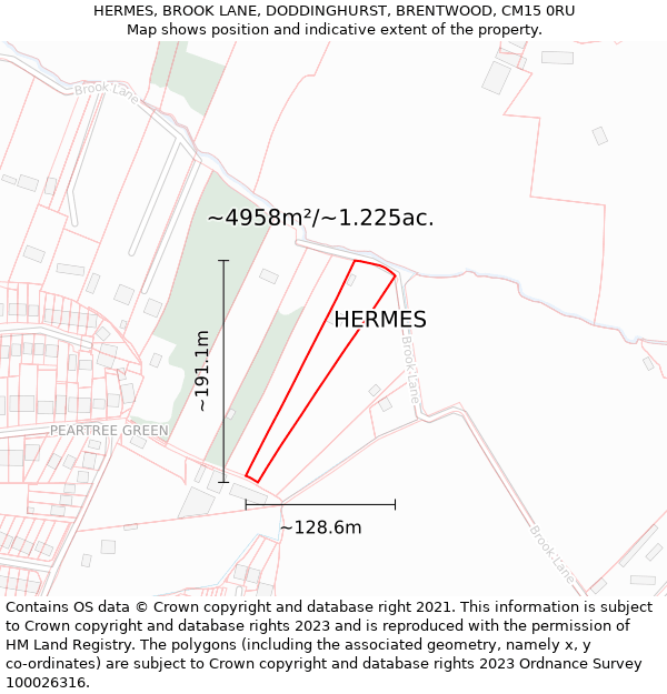 HERMES, BROOK LANE, DODDINGHURST, BRENTWOOD, CM15 0RU: Plot and title map