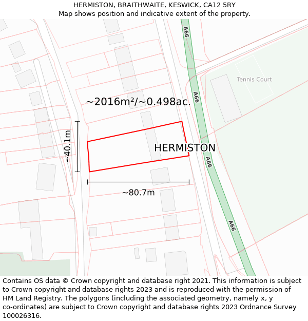HERMISTON, BRAITHWAITE, KESWICK, CA12 5RY: Plot and title map