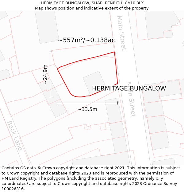 HERMITAGE BUNGALOW, SHAP, PENRITH, CA10 3LX: Plot and title map