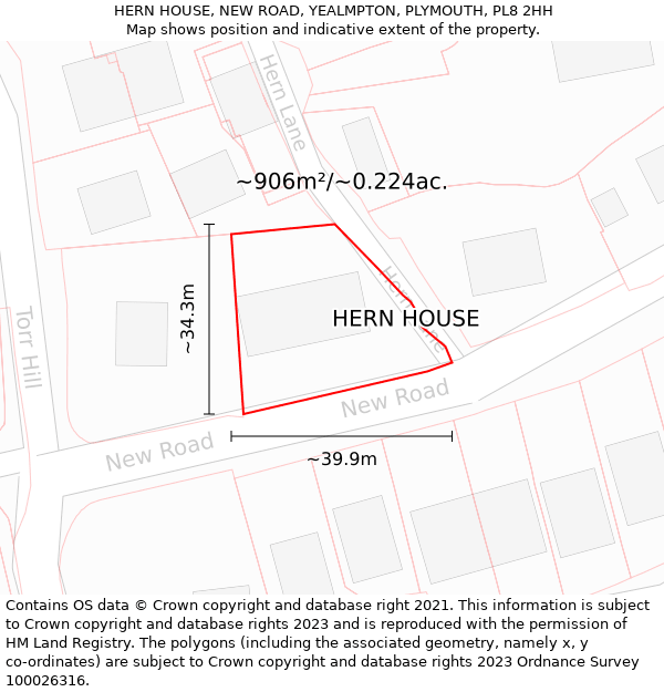 HERN HOUSE, NEW ROAD, YEALMPTON, PLYMOUTH, PL8 2HH: Plot and title map