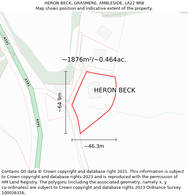 HERON BECK, GRASMERE, AMBLESIDE, LA22 9RB: Plot and title map