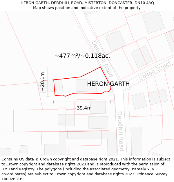 HERON GARTH, DEBDHILL ROAD, MISTERTON, DONCASTER, DN10 4AQ: Plot and title map