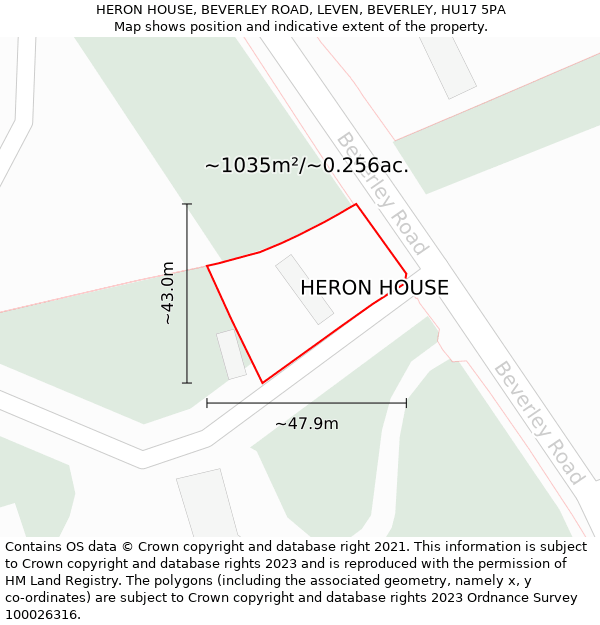 HERON HOUSE, BEVERLEY ROAD, LEVEN, BEVERLEY, HU17 5PA: Plot and title map