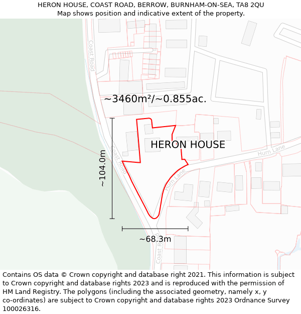 HERON HOUSE, COAST ROAD, BERROW, BURNHAM-ON-SEA, TA8 2QU: Plot and title map