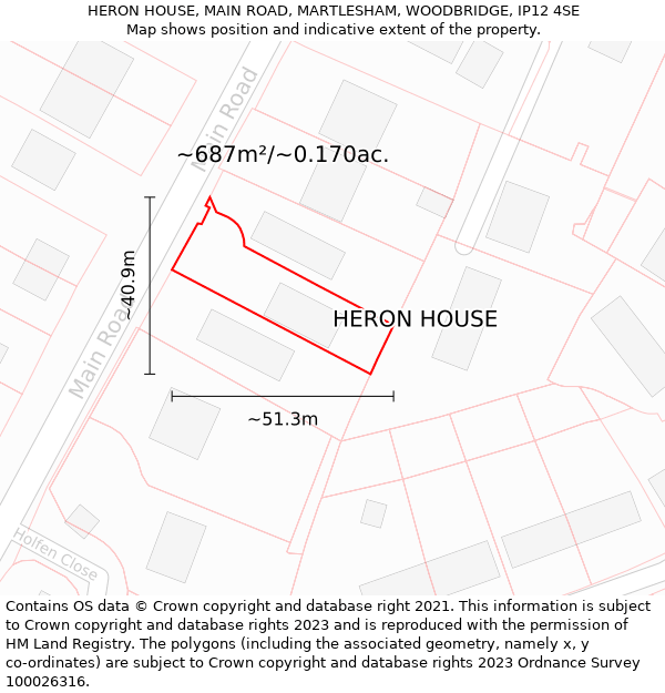 HERON HOUSE, MAIN ROAD, MARTLESHAM, WOODBRIDGE, IP12 4SE: Plot and title map