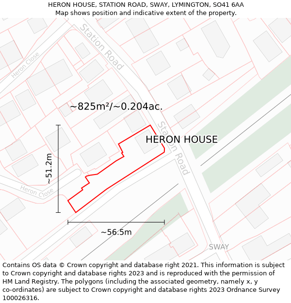 HERON HOUSE, STATION ROAD, SWAY, LYMINGTON, SO41 6AA: Plot and title map