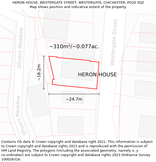 HERON HOUSE, WESTERGATE STREET, WESTERGATE, CHICHESTER, PO20 3QZ: Plot and title map