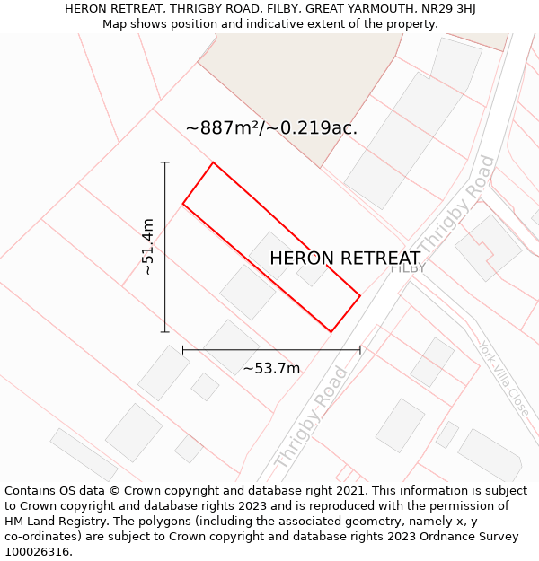 HERON RETREAT, THRIGBY ROAD, FILBY, GREAT YARMOUTH, NR29 3HJ: Plot and title map