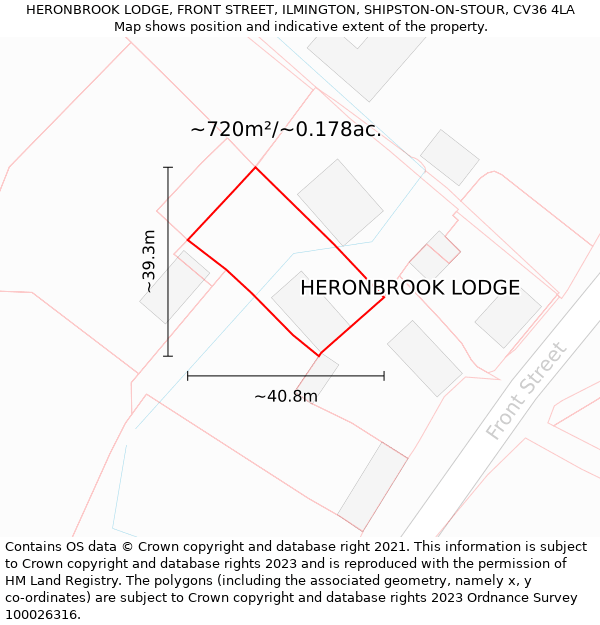 HERONBROOK LODGE, FRONT STREET, ILMINGTON, SHIPSTON-ON-STOUR, CV36 4LA: Plot and title map