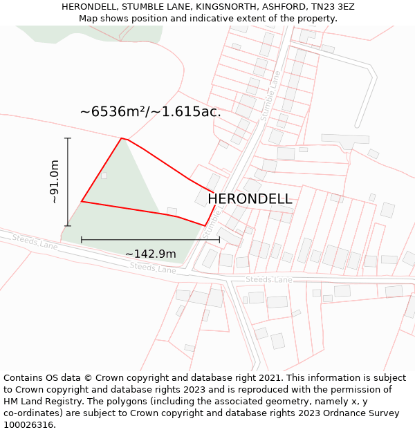 HERONDELL, STUMBLE LANE, KINGSNORTH, ASHFORD, TN23 3EZ: Plot and title map