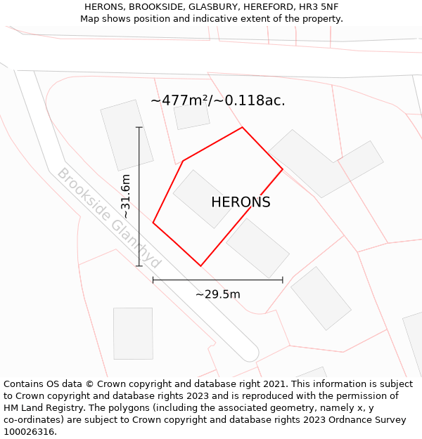 HERONS, BROOKSIDE, GLASBURY, HEREFORD, HR3 5NF: Plot and title map
