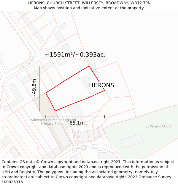 HERONS, CHURCH STREET, WILLERSEY, BROADWAY, WR12 7PN: Plot and title map