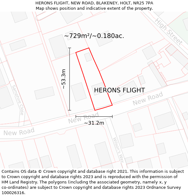 HERONS FLIGHT, NEW ROAD, BLAKENEY, HOLT, NR25 7PA: Plot and title map