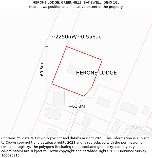 HERONS LODGE, GREENHILLS, BAKEWELL, DE45 1GL: Plot and title map