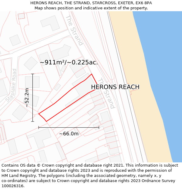 HERONS REACH, THE STRAND, STARCROSS, EXETER, EX6 8PA: Plot and title map