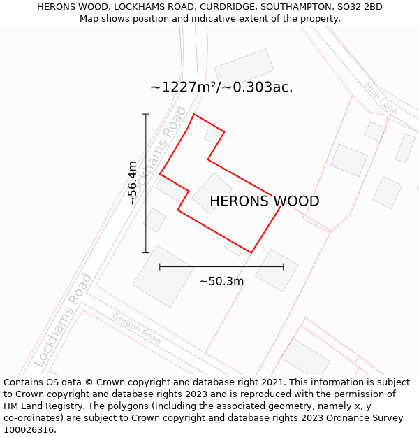 HERONS WOOD, LOCKHAMS ROAD, CURDRIDGE, SOUTHAMPTON, SO32 2BD: Plot and title map