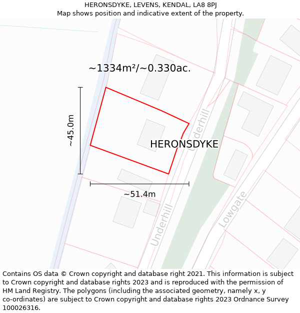 HERONSDYKE, LEVENS, KENDAL, LA8 8PJ: Plot and title map