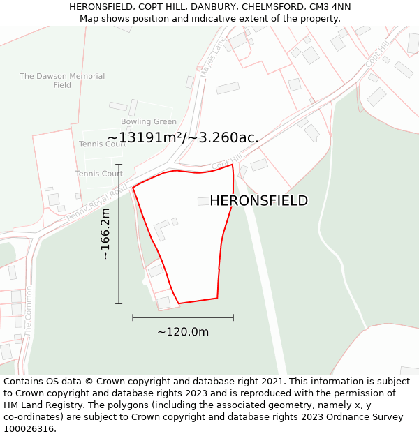 HERONSFIELD, COPT HILL, DANBURY, CHELMSFORD, CM3 4NN: Plot and title map